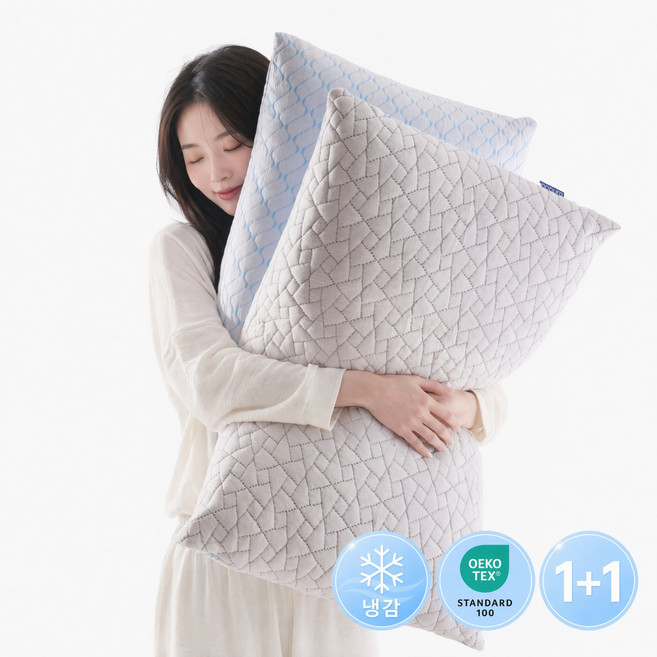 [1+1] 해이니 메모리폼 쿨링 냉감 베개 높이조절 가능한 여름베개 양면베개, 50 x 75 cm × 화이트 × 2개