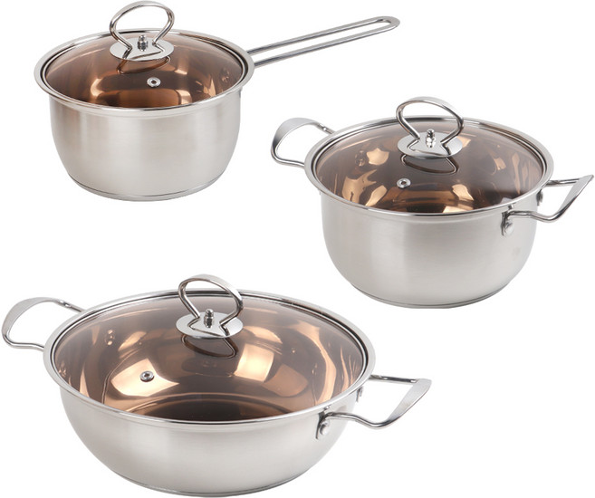 귀월미 인덕션 스텐냄비 냄비세트 3종 세트, 1세트, 편수냄비18cm+양수냄비20cm+전골냄비26cm, 실버