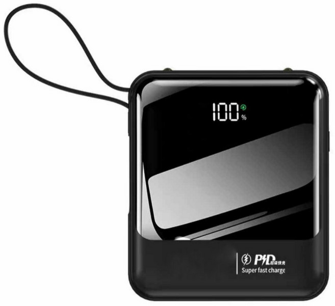 AWVS 20000 PRO 行動電源 20W 自帶線 迷你便攜 大容量 電力顯示, 20w快充版 黑 雙倍電力
