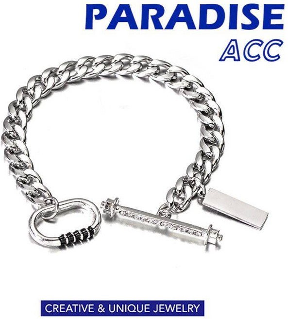 PARADISE 設計感古巴OT扣鑲鑽項鍊 粗鍊條 美式百搭鈦鋼不掉色