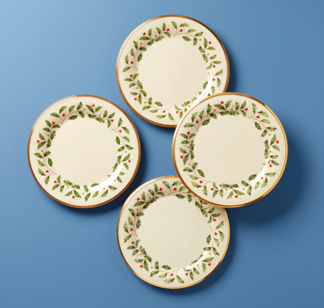LENOX 레녹스 홀리데이 DINNER PLATES 4개 27cm, 아이보리