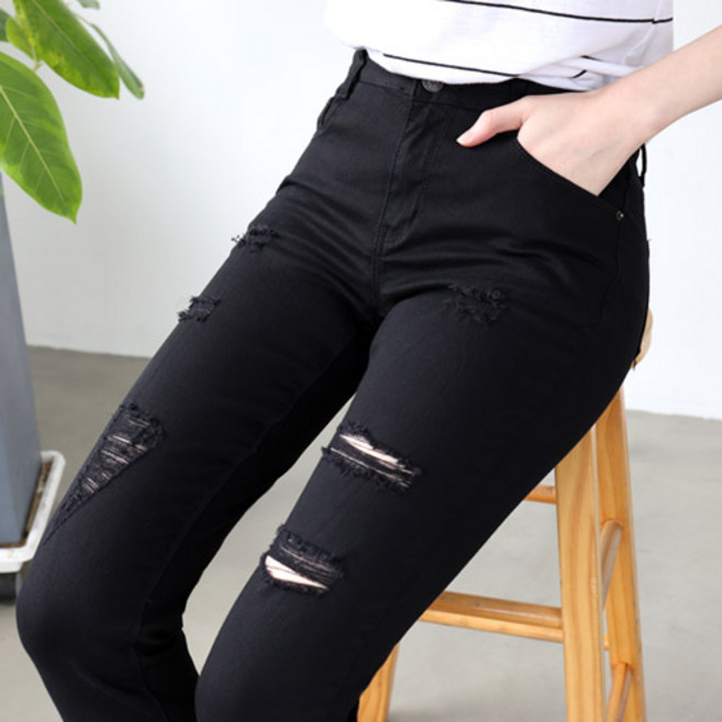 탑스웨이크 여성 헤짐 일자 9부 바지 스판 빅사이즈 2컬러 (S~3XL) 9302