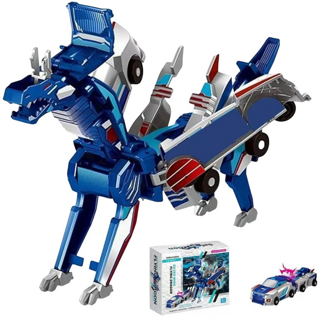 Hello CARBOT 變形玩具車 天馬獨角獸磁吸碰撞賽車, 1個, 炫彩藍天馬-二合一[正版授權], 炫彩藍天馬