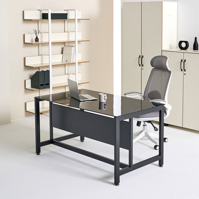 TS-03 강화유리 가림막 철재책상 데스크책상 1800x800, 유리(블랙), 블랙프레임