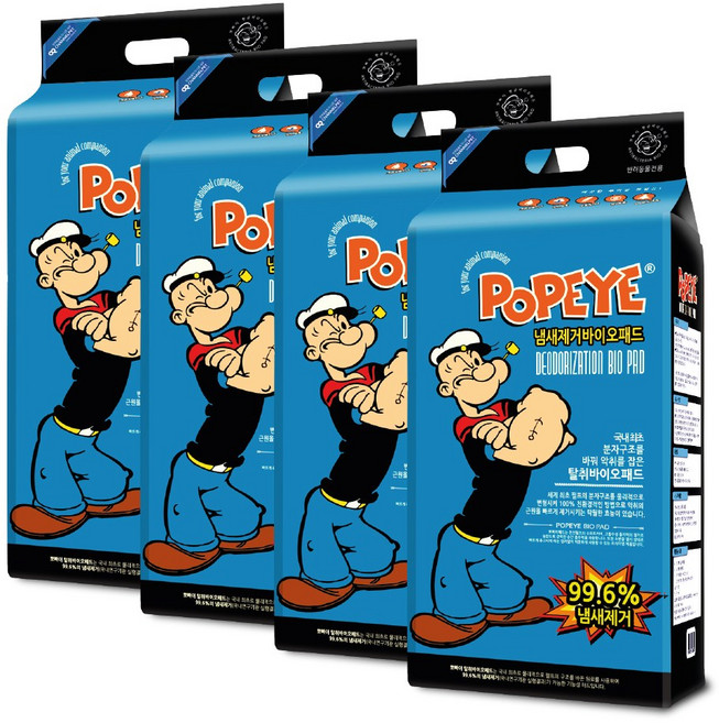 뽀빠이 냄새제거 바이오 강아지 배변패드 50p, 4개, 50개입