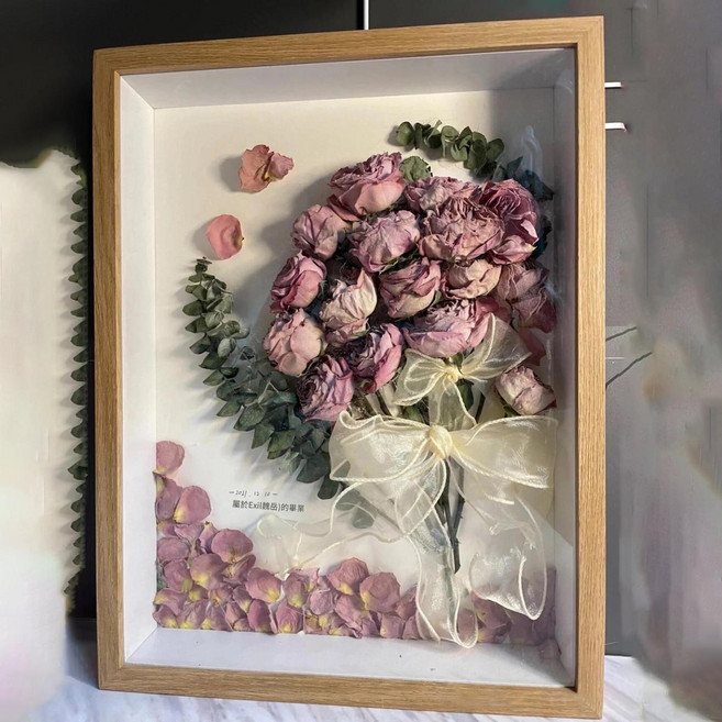 木質乾花相框 立體中空擺臺展示框, 1件, 方10寸 25*25CM