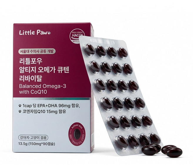 리틀포우 반려동물 알티지 오메가3 CoQ10 리바이탈, 1개, 90정