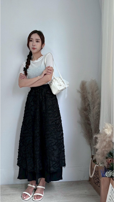 JinG YIFAN 立體羽毛堤花層次造型長裙