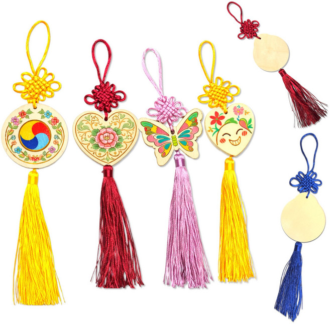 아이몽 전통 매듭수술 노리개만들기 9색상 1인 세트 상품 전통노리개 한복악세사리 만들기재료 공예재료, 하늘, 1개, 나무와패 하트