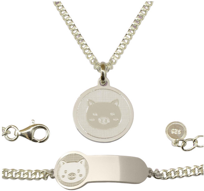 실버 돼지띠 미아방지팔찌 미아방지목걸이 미아방지세트 조카선물 등원선물 어린이팔찌 어린이목걸이 돼지, 팔찌, 뒷면 기본각인, 1개