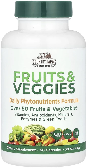 Country Farms 슈퍼 과일 & 채소 천연 과일 & 채소 포뮬러 캡슐 60정, CountryFarms슈퍼과일채소천연과일채소포뮬러캡슐6, 1개 - 쿠팡