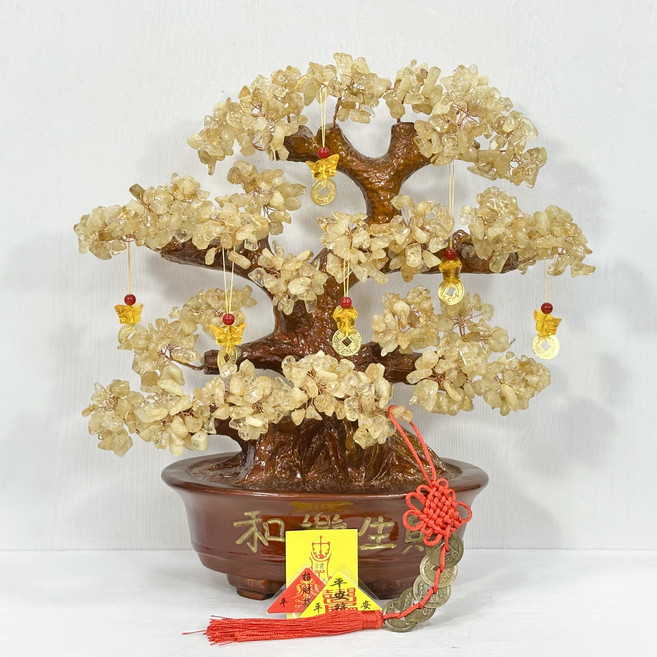 御古齋 黃水晶元寶搖錢樹 招財樹 盆栽 風水擺件, 黃