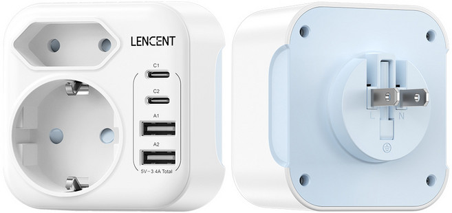 렌센트 해외 여행 전용 어댑터 한국 일본/캐나다/태국/베트남 변환 Type A 플러그 화이트 PA030EUJP, 1개