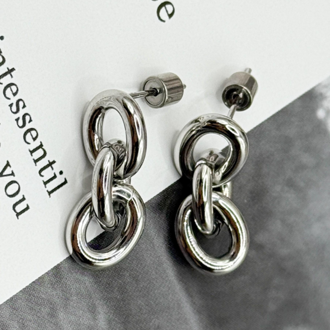 써지컬 스틸 볼드 체인 드롭 사슬 귀걸이 이어링