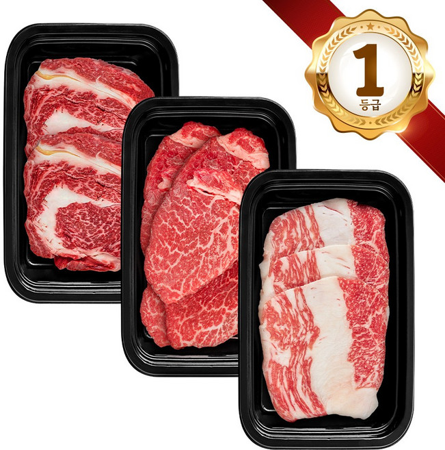 쿠가[냉장] 횡성한우 어사품 1++등급 구이 3구 4호(총1.5kg)근내지방도7이상[구성 등심+안심채끝(랜덤)+차돌박이], 1개, 1.5kg