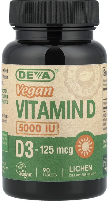 Deva 비건 비타민D D3 125mcg(5000IU) 90정, 1개 - 쿠팡