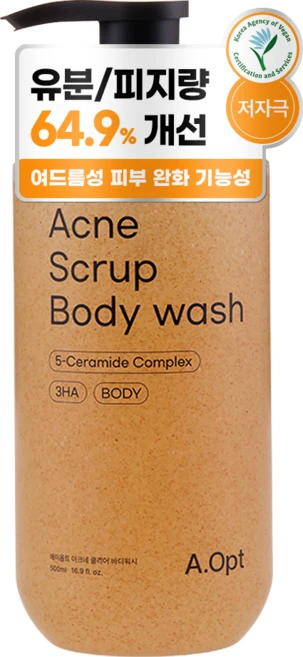 피지제거 64% 등드름 약산성 향기좋은 에이옵트 아크네 스크럽 바디워시, 1개, 500ml - 쿠팡