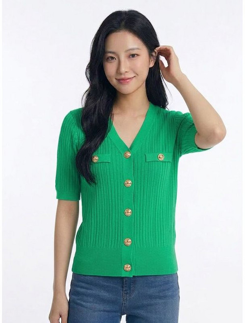 씨 골지 금장버튼 니트 가디건 그린 SICCE2973