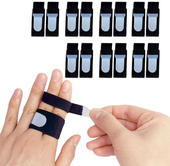 핑거 버디 스트랩 14팩 테이프 랩 포함 핑키/링/중간/인덱스 핑거용 손가락 부목용 루프 다친 손가락을 지지합니다, 14pcs-black, 1개