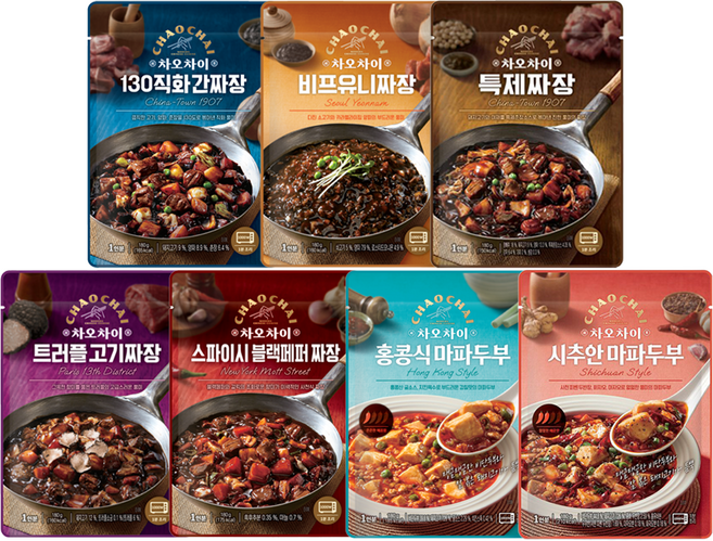 차오차이 레토르트 짜장 5종 + 마파두부 2종 세트 간짜장 유니짜장 특제짜장 홍콩식 시추안, 1세트, 180g