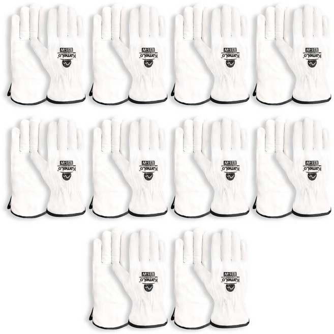 카멜로 가죽 알곤 용접장갑 작업 캠핑 장갑 831-W, 화이트, 10세트