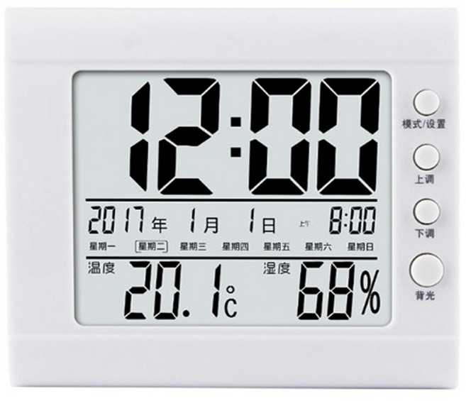 多功能電子溫濕度計 日曆時鐘鬧鐘溫溼度計, 感光版, 1個