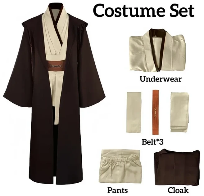 오비완 케노비 남성 의상 가운 남성 제다이 기사 튜닉 의상 후드 유니폼 풀 세트 할로윈 코스프레 망토