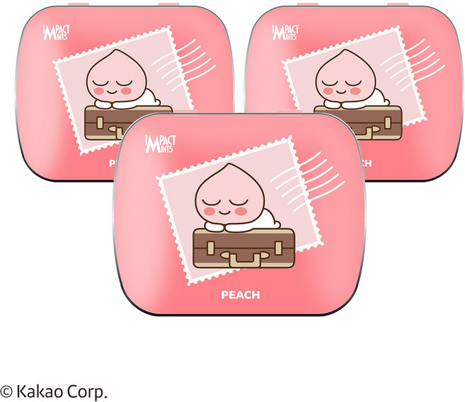 임팩트 민트 카카오프렌즈 캔디 복숭아 무설탕 사탕, 15g, 3개