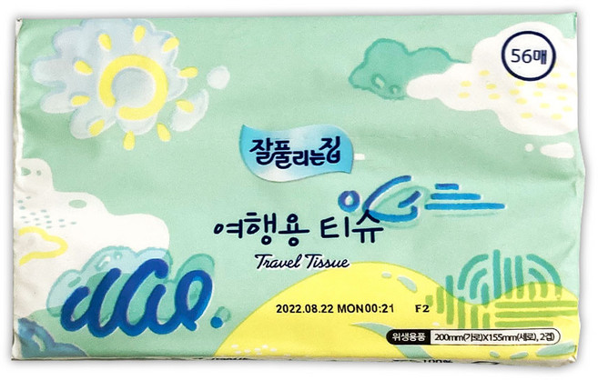 잘풀리는집 여행용 티슈 56매 휴대용 휴지 화장지, 1개