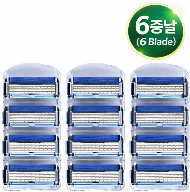 슈투스 질레트 호환용 신형 6중날 프리미엄 스테인리스 면도날 리필, 3세트, 4개입