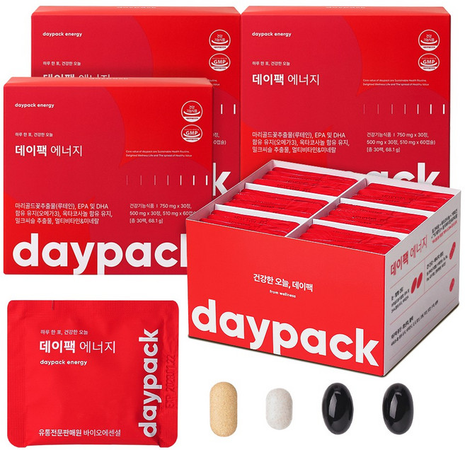데이팩 에너지 밀크씨슬+옥타코사놀+루테인+오메가3+17종 멀티비타민, 3개, 30회분