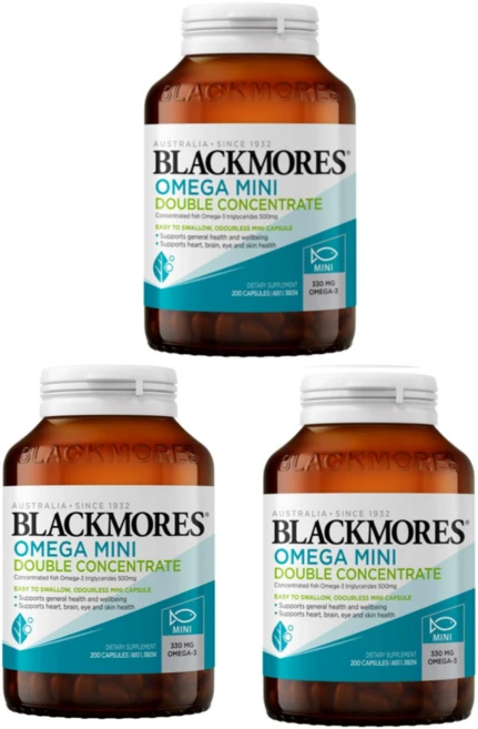 호주 블랙모어스 무취 미니 피쉬오일 오메가 Blackmores Omega Mini Double Concentrate, 200정, 3개 - 쿠팡