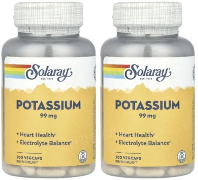 솔라레이 칼륨 포타슘 99mg 200캡슐 2개 Potassium, 200정 - 쿠팡