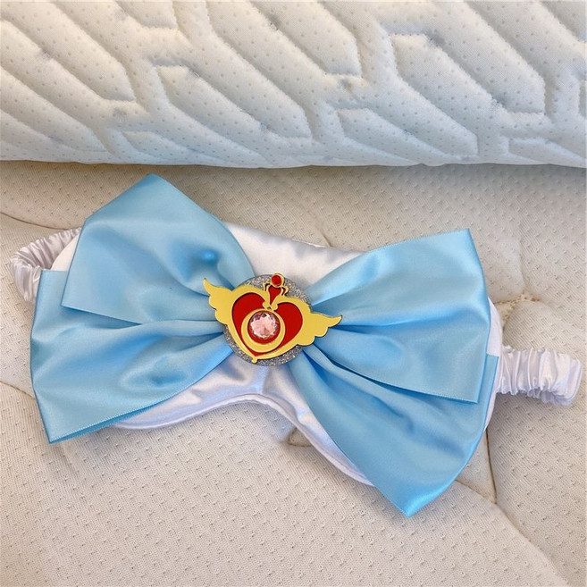 卡通美少女戰士絲滑閃鑽大蝴蝶結遮光眼罩, 1個, F噠美少女 雪白底藍蝴蝶結翅膀