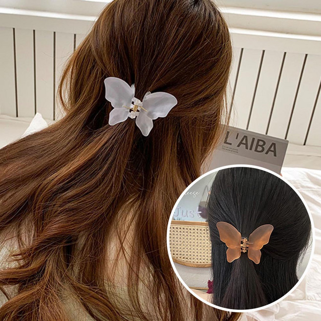 미즈코스 나비 집게핀 반투명 헤어 반묶음 헤어핀 반머리 올림머리 집게 단발 머리