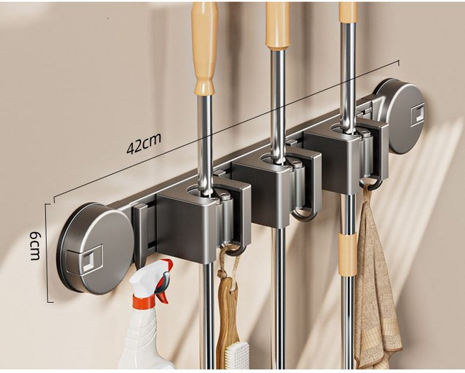 보브온 원터치 무타공 흡착 욕실 청소 도구거치대 3구, 그레이, 1개