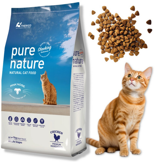 퓨어네이쳐 캣 프리미엄 고양이 사료 가수분해 저알러지 치석제거 구강 비만묘 다이어트, 5kg, 1개, 가수분해닭, 사료샘플 400g, 퓨어네이쳐 캣 치킨