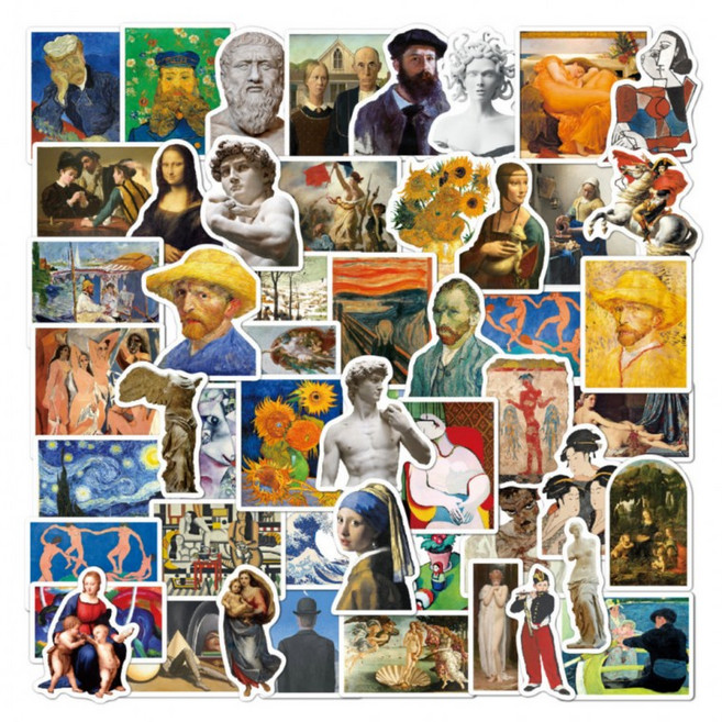 52매입 유명한 그림 시리즈 스티커 A형, 1세트, 혼합(S2167) 50매
