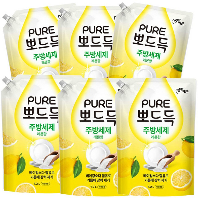 피죤 퓨어 뽀드득 주방세제 레몬향, 1.2L, 6개