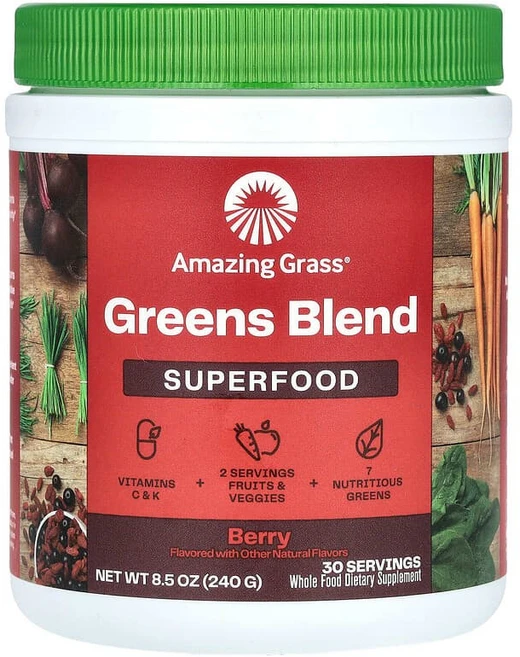 Amazing Grass Greens Blend 슈퍼 푸드 베리 맛 240g(8.5oz) AMG-93700, AMG93700, 1개 - 쿠팡