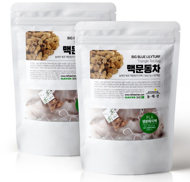 늘해찬 볶은 맥문동차 티백 전통차 허브차 삼각티백 대용량, 2개, 30개입, 1g