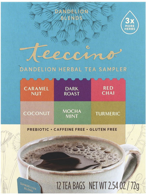 Teeccino 민들레 허브 티 샘플러 6가지 향 카페인 무함유 티백 12개입 72g(2.54oz), Teeccino민들레허브티샘플러6가지향카페인무함유티백1, 1개