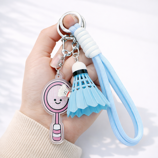 배트민턴 키링 셔틀콕 커플 열쇠고리, 1개, 블루