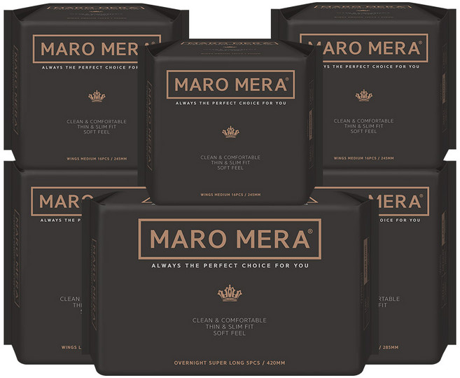 마로메라 순면 날개형 생리대 중형 3팩 + 대형 2팩 + 오버나이트 슈퍼롱 1팩, 1세트