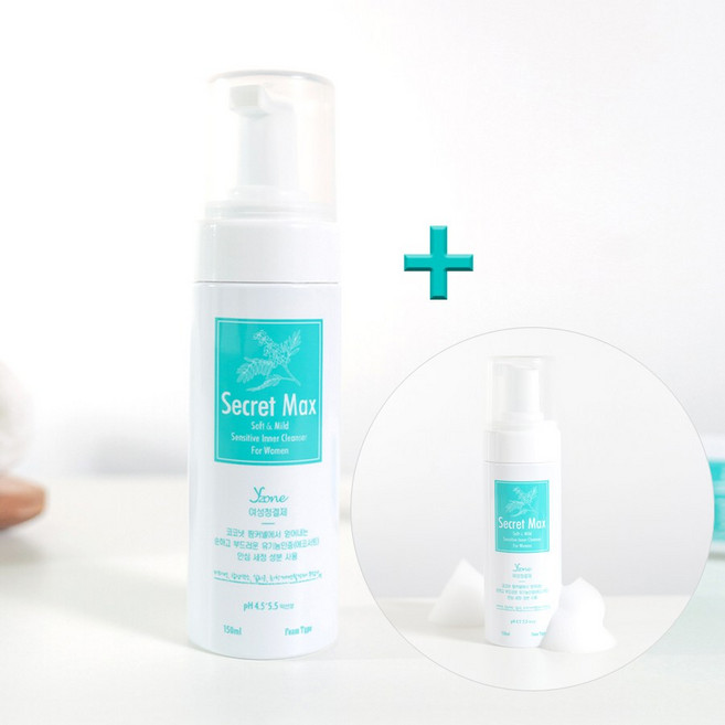 1+1 시크릿맥스 여성 청결제 150ml 천연 거품 이너 뷰티 여성 청결 Y존 건강, 2개