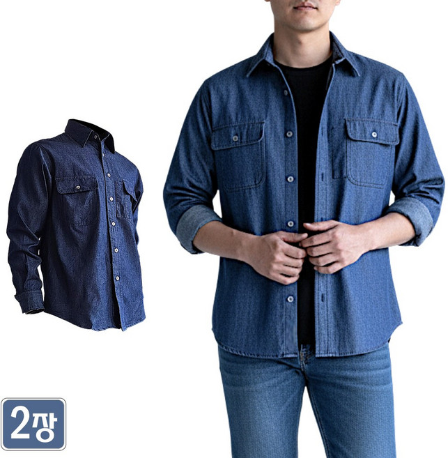 1+1 야인시대 여름 내구성 좋은 청남방 데님셔츠 WD