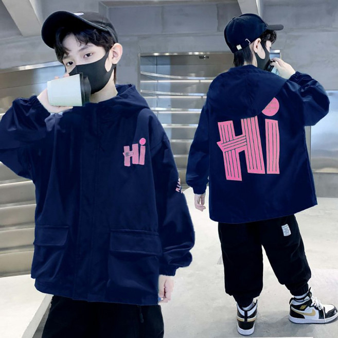 UPPERCUT 주니어 HI 로고 후드 점퍼 바람막이 아동 윈드브레이커 키즈 봄잠바 남녀공용