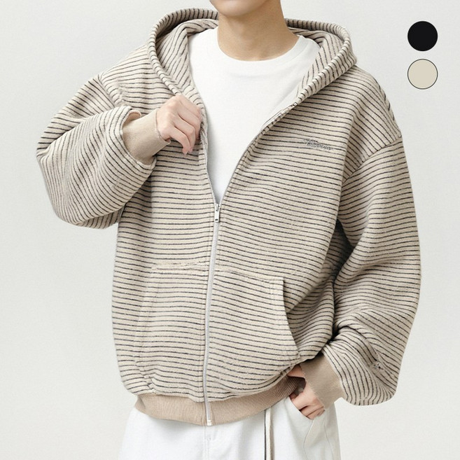HANYO 캐주얼 스트라이프 오버핏 투웨이 후드티 후드집업 맨투맨