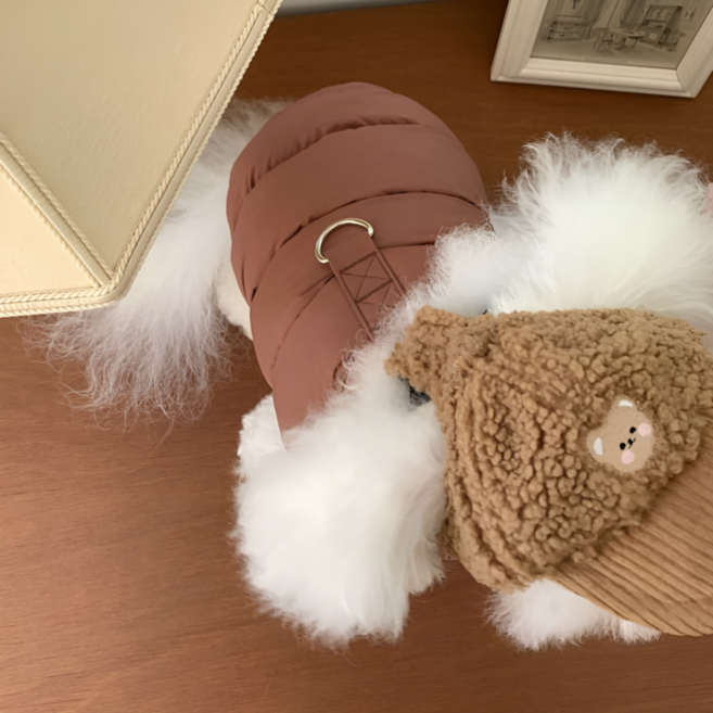 강아지털패딩 겨울털옷 반려동물 털패딩조끼 소형견 중형견 애견옷, 1개, 브라운