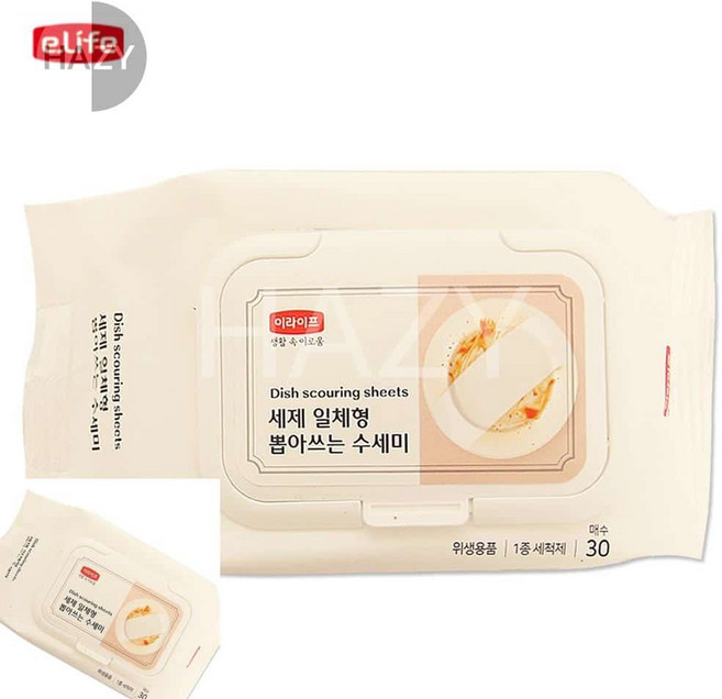 헤이지 이라이프 세제 일체형 수세미 30매 일체형일회용수세미, 1개